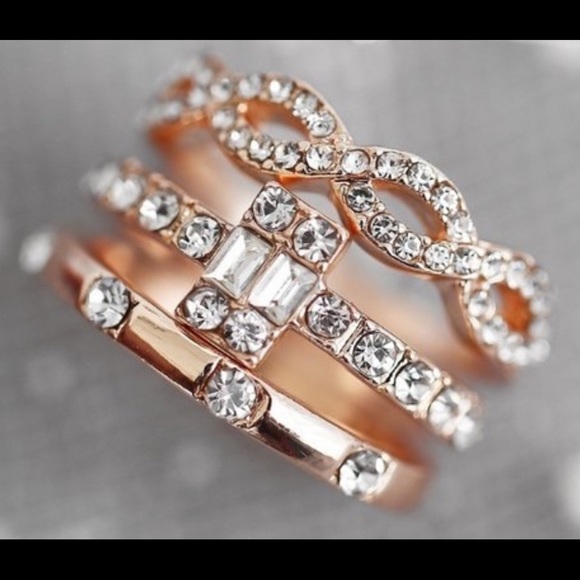 🆕 3 Rose Goldtone & Rhinestone Stack Ring Set-7 - Picture 2 of 6
